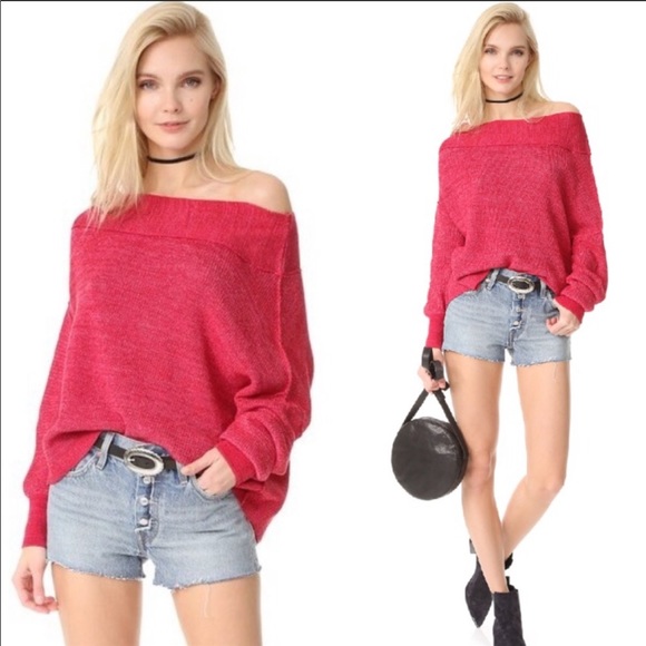 Free People Red Off-The-Shoulder Sweater Size L - Picture 1 of 8